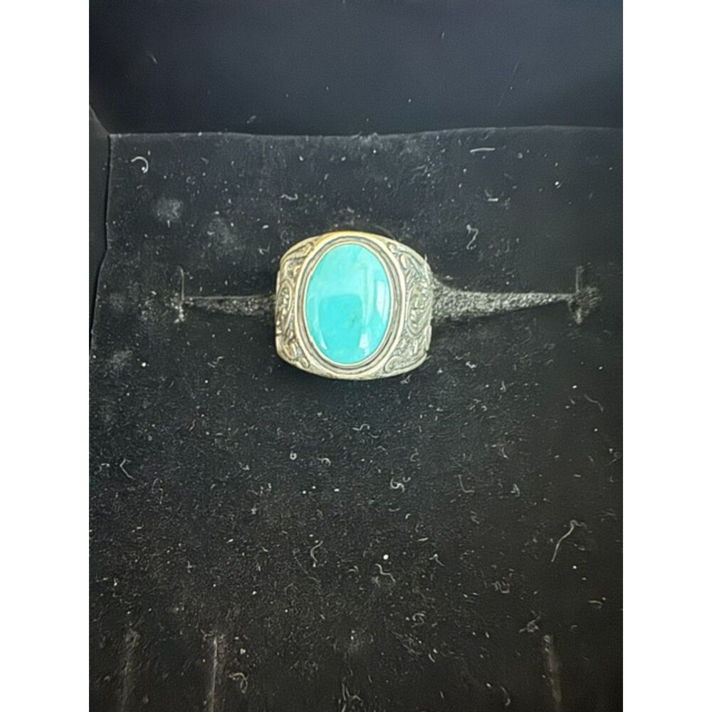Signed Carolyn Pollack Relios SS 925 Turquoise Scroll Ring, size 6.75.